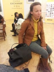 An event at China Exchange, London in November 2016. Pierre-Alexis Dumas, Artistic Director of Hermès was interviewed by the late Sir David Tang. Caroline attends on her visit to London with her Bottega Venetta bag and wearing her Hermes leather jacket designed by Jean-Paul Gaultier.