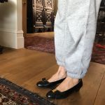 Delia is modelling her mother's shoes: Salvatore Ferragamo shoes circa 1990 (black) was a famous shoe that most successful Italian women wore.